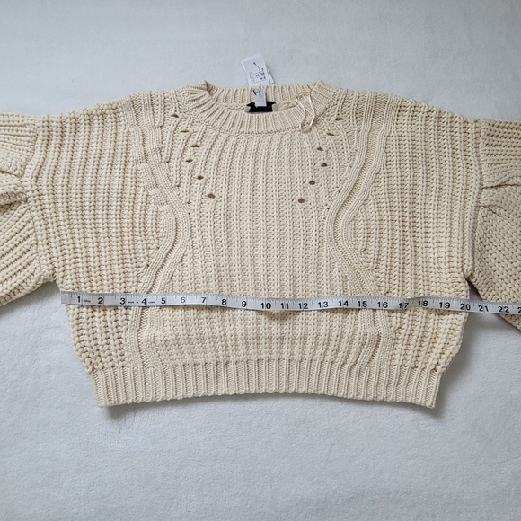 Topshop Cream Pointelle Knit Sweater Small Balloon Sleeve Chunky Pullover NWT - Picture 9 of 13